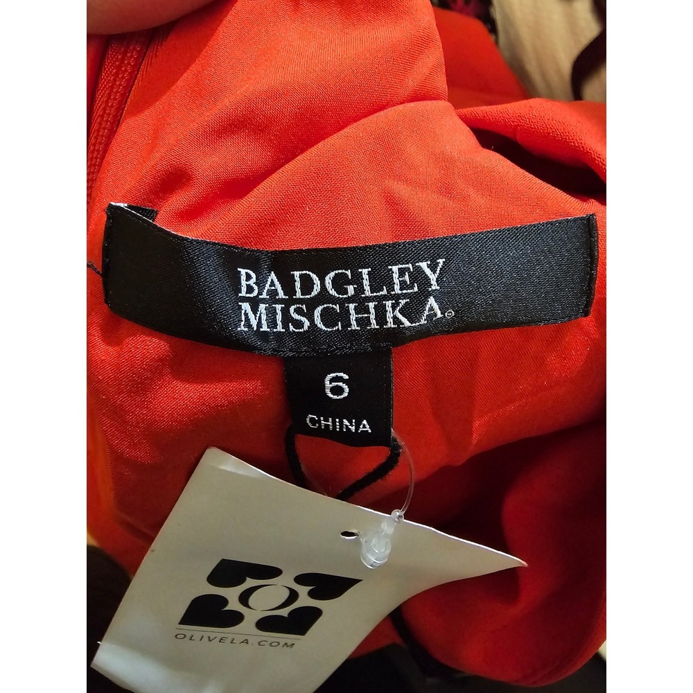 NWT Badgley Mischka Womens Orange Red Belted Pleated Cady Gown 6 - Picture 7 of 8